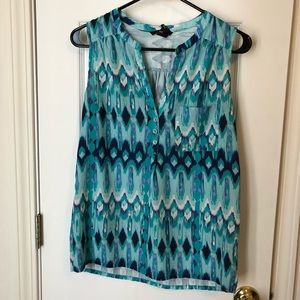Teal print tank top blouse